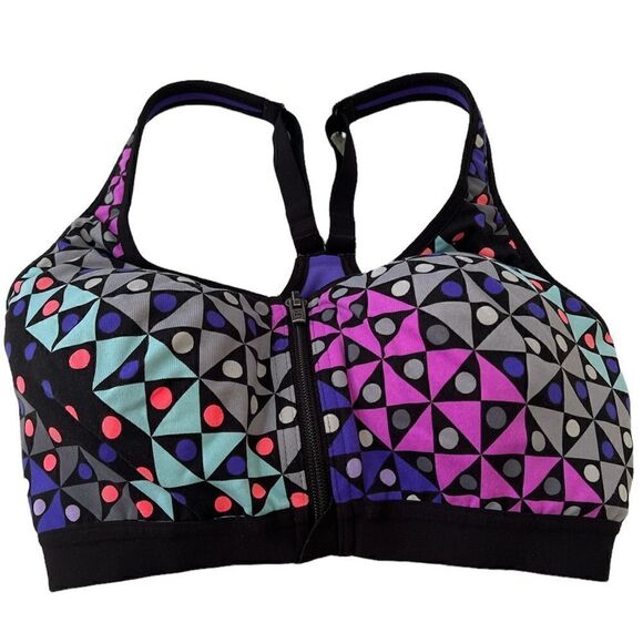 Victoria’s Secret Geometric Pattern Front Zip Sport Bra Size 32C - Picture 1 of 13